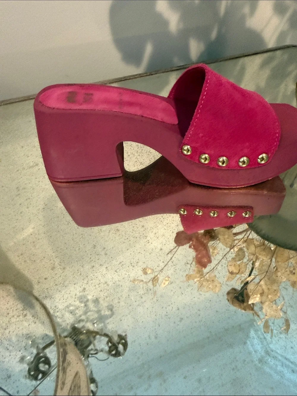Moma Fuchsia Suede Platform Slide Sandals